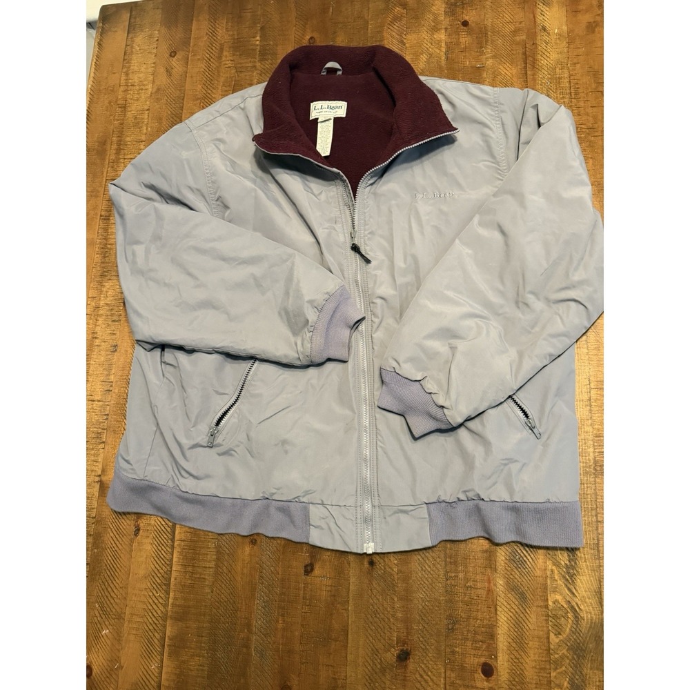 VTG USA LL Bean Warm-Up Jacket Men's XL Gray Fleece Lined Nylon Bomber Full Zip